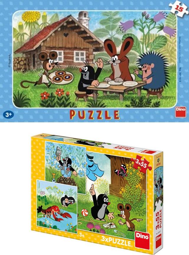 Komplet Puzzle deskové Krtek na návštěvě/15 dílků + Krtek a kalhotky: puzzle 3x55 dílků