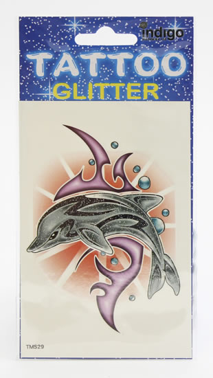 Tetování Stříbrný delfín s fial. ornamentem